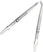 MUCKLILY 2pcs Stainless Steel Locking Tweezers for Jewelry Anti-slip Precision Tweezers Straight Curved Tips for Nail
