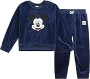 [Disney] Boys' Velour Jog Set - 2 Piece Mickey Mouse, Winnie the Pooh Pants Set - Sweatshirt, Sweatpants for Little Boys (2T-7), Size 4, Navy Mickey
