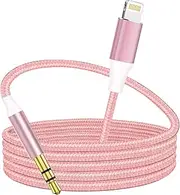 Hatuge Lightning to 3.5mm Aux Cable, Apple MFi Certified Headphone Audio Jack Cord Compatible with iPhone 14 13 12 11 XS XR X SE 8 7 6 5 iPad/iPod to Car Stereo, Speaker (Pink)