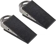 2 Pack Heavy Duty Door Stop Wedge, Stainless Steel & Rubber, Non-Slip, Suitable for All Doors & Floors, Black, 2 Pieces