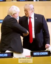 PRESIDENT DONALD TRUMP WITH BORIS JOHNSON AT U.N. IN 2017 - 8X10 PHOTO (BT-310)