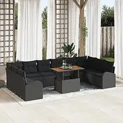 11 Piece Black Poly Rattan Garden Dining Set, Outdoor Sofa with Storage, Cushions for Balcony & Patio