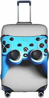 [HTTUP] Blue Game Controller Print Practical Elastic Washable Travel Luggage Cover with Concealed Zipper for Suitcases, White, Small