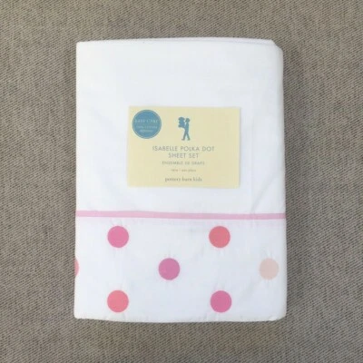 Pottery barn Kids Isabelle polka dot Twin Sheet Set white pink