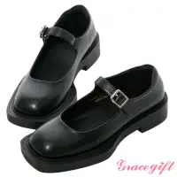 在飛比找momo購物網優惠-【Grace Gift】微方頭加厚底瑪莉珍鞋(黑)