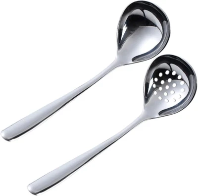 2PCS Slotted Spoon and Soup Ladle Set, Stainless Steel Soup Ladle Colander Set 7