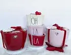 RAE DUNN Set of 2 VALENTINES DAY Measuring Cups and Oh La La Heart Ramekins NWT