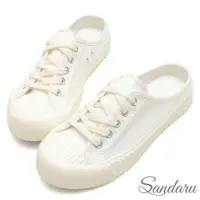 在飛比找momo購物網優惠-【SANDARU 山打努】穆勒鞋 車線綁帶帆布鞋餅乾鞋(白)