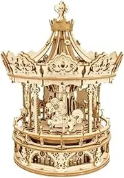 XVYUHUD Home Decoration Ring Box Wooden Carousel Music Box Creative for Girlfriend Boyfriend Man Women Family Christmas Decorations DIY Gift Present
