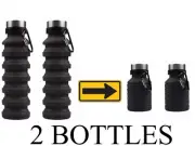 2 x Collapsible Water Bottles 18oz with Carabiner Clip, BPA Free, 100% Non-Toxic
