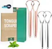 RONAVO Tongue Scraper for Adults (4 PC), Metal Tongue Scraper Rustproof (Travel