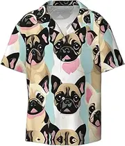 [HJLUUFT] Cute Chihuahua Pug Men's Shirts,Classic Hawaiian, Cuban Styles,Vacation Wear - Breathable Button Down Shirts for Men