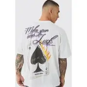 Mens White Oversized Cards Back Print T-Shirt