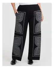 [Taking Shape] Ponte Geometric Wide Leg Pant in Print Black