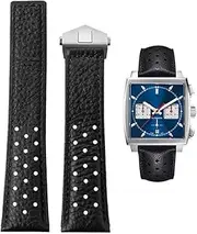 [FOUUA] Watch Strap 22 mm for TAG Heuer Genuine Leather Watch Strap with Blue Black Strap Replacement for TAG Heuer Carrera Aquarace Monaco Series