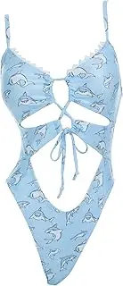 Haikyuu Women Shark One Piece Swimsuit Sexy Bathing Suit Cutout Lace Up Backless High Cut Swimwear Pool Beach