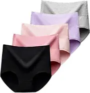 [HEJIGOOD] 5 Pcs Women's Breathable Cotton Panties Super High Waist Briefs Comfort Sort Stretch Ladies Hipster Undies