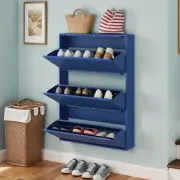 5.9" Wall-Mounted Metal Organizer 3 Flip Drawers Shoe Cabinet Shoe Rack Cabinet