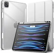 JETech Case for iPad Pro 11 Inch (2022/2021/2020/2018) with Pencil Holder, Clear Transparent Back Shell Slim Stand Shockproof Tablet Cover, Auto Wake/Sleep (Silver)