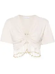 [Rabanne] bead-detail cropped T-shirt 38 Neutrals