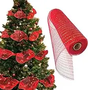 JKJG Christmas Tree Ribbon, Christmas Mesh Ribbon Wired Ribbon Christmas Ribbon for Christmas Tree Gift Craft Ornaments Decoration (26cm×10feet) (Red)