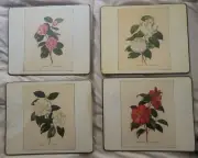 Sheraton 4 Place Mat Hanging Cork Camellia Flower Pink Red White Paul Jones NOS