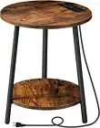 round End Table with Charging Station, 2-Tier Small Circle Side Table, round Acc