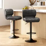 2x Artiss Bar Stools Gas Lift Leather Padded Grey