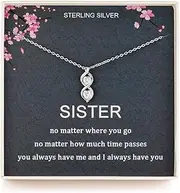 [MILEPOSTJEW] Sister Gifts from Sister, Sterling Silver Infinite Two Interlocking Infinity Double Hearts Necklace, Birthday Jewelry Gift Necklaces for Sisters, No Matter, Crystal, Crystal