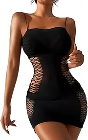 [DDMMQS] Women's Underwear Fishnet Dresses Mesh Underwear Fishnet Bodysuits See Through Bodysuit, Black