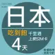 【千里通】日本上網卡4日 無限高速上網吃到飽(免設定自動上網 4G網速 支援熱點分享)