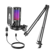 Gaming Microphone for PC Computer, USB Streaming Condenser Mic Kit with Black