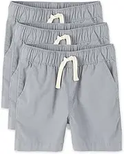 [The Children's Place] Baby Toddler Boys Pull on Jogger Shorts, Fin Gray 3 Pack, 9-12 Months