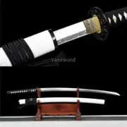 9260 Spring Steel Japanese Katana Sword Handmade Full Tang With White Scabbard.