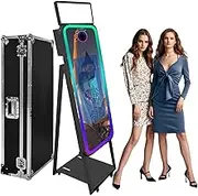 Magic Mirror Photo Booth with Flight Case Portable Touch Screen Selfie Photobooth Machine with Ring Light,RGB LED Frame for Events Rental Weddings Parties (Black+Style B, Photo Booth Machine)
