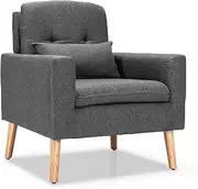 Giantex Modern Leisure Chair, Accent Armchair w/Waist Pillow, Comfortable Backrest & Ergonomic Armrest, Breathable Fabric & Soft Sponge, Ideal for Bedroom Living Room Home Office, Grey