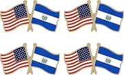 [LUSEOAN] USA and El Salvador Crossed Double Flag Lapel Pins Small Mini Salvadoran National Friendship Pin Badge, 4PCS, Gold plating and painting, no gemstone