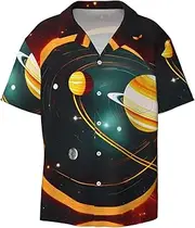 [DRTGEDS] Solar System Jupiter Saturn Mens Casual Button Down Shirt Short Sleeve Cuban Shirts Printed Summer Shirt