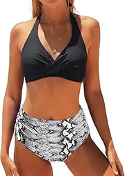 [Holipick] Women Two Piece Swimsuis Swim Bottoms Padded Push Up Bathing Suit Halter Bandage Bikini Two Piece Swimsuits