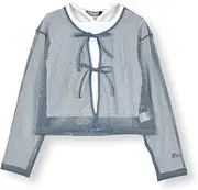 ZIDDY(ジディー) Gidy 1222-61510 Girls Mesh Ribbon Cardigan & Long T-Shirt Set (51.2-63.0 inches (130-160 cm)