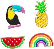 [NIYANGLE] 4pcs Hawaiian Party Cartoon Brooches Fashion Brooch Decor Pineapple Toucan Designs for Clothing Accessories Travel Souvenirs Casual Wear