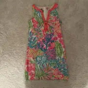 Lilly Pulitzer Ryder Lovers Coral Beaded Lace Trim Mini Shift Dress Pink Sz 4