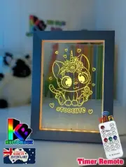 UNICORN KITTY CAT PERSONALISED 3D LED Night Light 7 Colour Change Kids Room Lamp