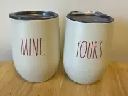 New Rae Dunn Mine Yours Wine Glasses 2 Pc Insulated Stainless Steel Cups Set