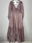 Mac Duggal Mauve Long Sleeves V-Neck Tiered Evening Gown Size 16