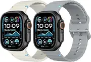 MoKo 2Pack Sport Watch Band Compatible with Apple Watch Ultra 2/Ultra 49mm,S10 46mm,9/8/7 45mm,SE2/SE/6/5/4 44mm,3/2/1 42mm,Adjustable Breathable Replacement Strap for Men Women, Starlight White/Gray