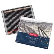NEW 24x Derwent Tinted Charcoal Colour Pencils Tin Sketching Drawing Coloured
