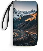 [BFGWK] Large Wallet Novelty Mountain Compass Printing Long Wallet With Zipper Leather Wallet Suitable For Both Men And Women, style, 19.7x10.5cm, Style, 19.7x10.5cm, 现代