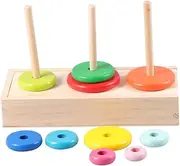 Totority 1Set Large Wooden Tower Educational for Colorful Ring Puzzle for Developing Creativity and Hand Eye Coordination Skills Safe Fun Learning Play
