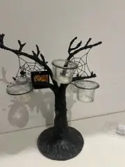 Halloween Black Resin Metal 7 Tea Light Candle w/Spider Web Table Accent Holder